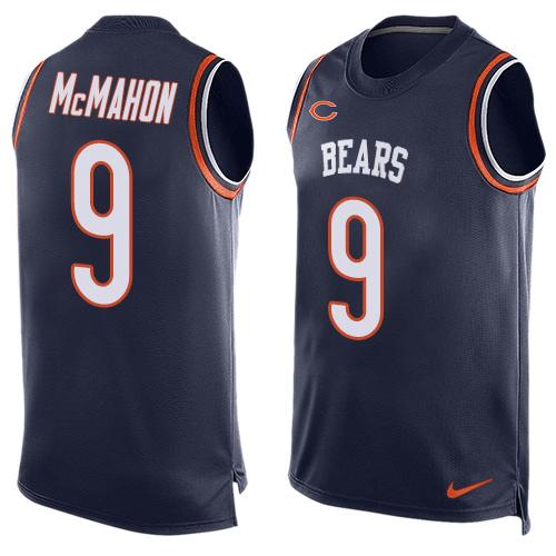 Mens Chicago Bears 9 Jim Mcmahon Navy Blue Hot Pressing Player Name Number Nike Nfl Tank Top Jersey