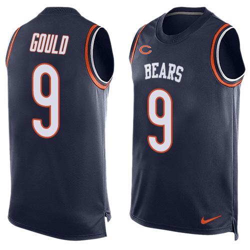 Mens Chicago Bears 9 Robbie Gould Navy Blue Hot Pressing Player Name Number Nike Nfl Tank Top Jersey