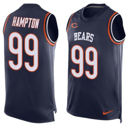 Mens Chicago Bears 99 Dan Hampton Navy Blue Hot Pressing Player Name Number Nike Nfl Tank Top Jersey