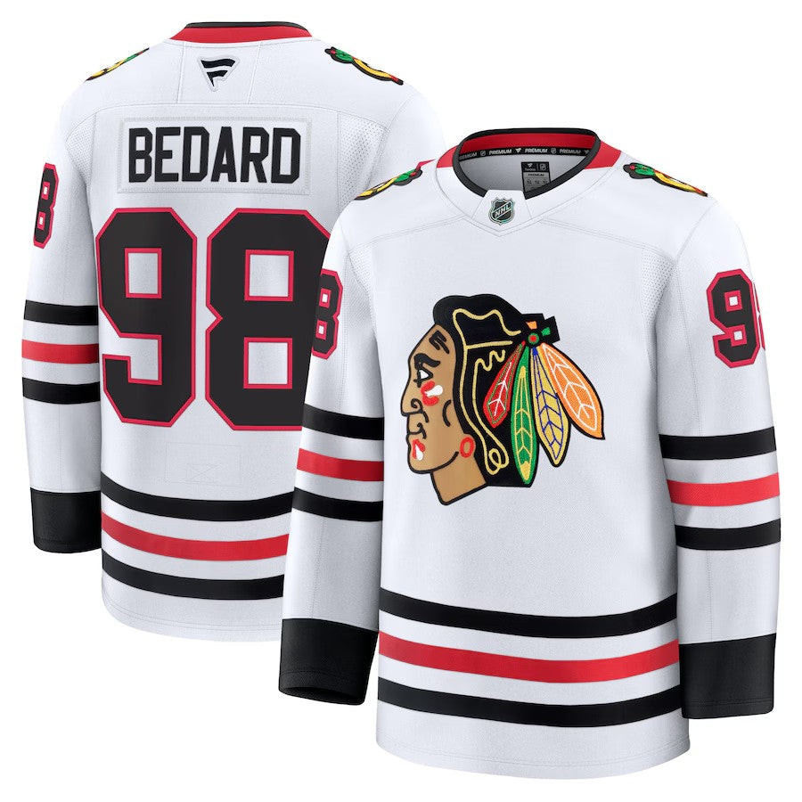 Men's Chicago Blackhawks #98 Connor Bedard Away Premium Jersey White