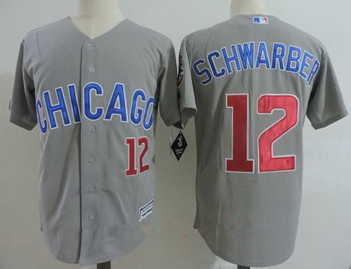 Mens Chicago Cubs 12 Kyle Schwarber Gray Road With Small Number Stitched Mlb Majestic Cool Base Jersey