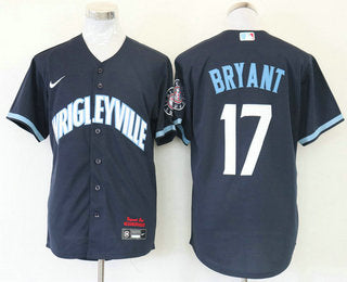 Mens Chicago Cubs 17 Kris Bryant Navy Blue 2021 City Connect Stitched Mlb Cool Base Nike Jersey