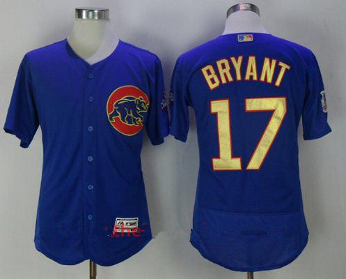 Mens Chicago Cubs 17 Kris Bryant Royal Blue World Series Champions Gold Stitched Mlb Majestic 2017 Flex Base Jersey