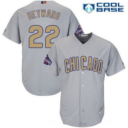 Mens Chicago Cubs 22 Jason Heyward Gray World Series Champions Gold Stitched Mlb Majestic 2017 Cool Base Jersey