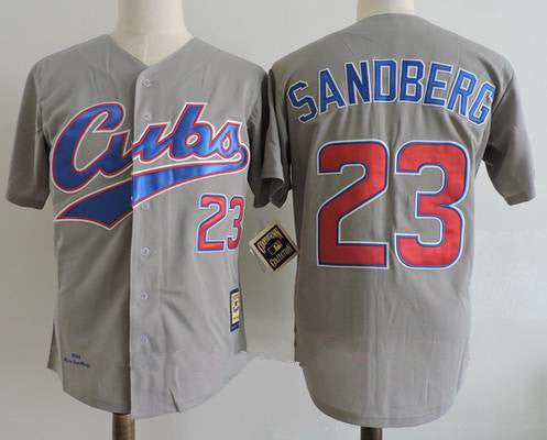 Mens Chicago Cubs 23 Ryne Sandberg Gray Road 1994 Throwback Cooperstown Collection Stitched Mlb Mitchell Ness Jersey