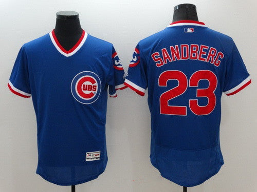 Mens Chicago Cubs 23 Ryne Sandberg Retired Blue Pullover 2016 Flexbase Majestic Baseball Jersey