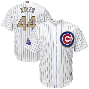 Mens Chicago Cubs 44 Anthony Rizzo White World Series Champions Gold Stitched Mlb Majestic 2017 Cool Base Jersey