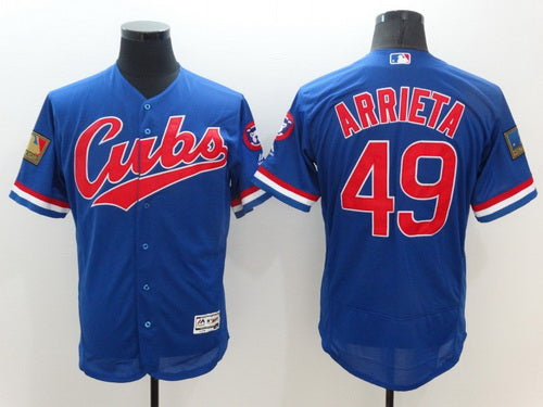 Mens Chicago Cubs 49 Jake Arrieta Blue Flexbase Majestic 1994 Collection Jersey