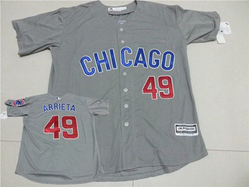 Mens Chicago Cubs 49 Jake Arrieta Gray Road 2015 Mlb Cool Base Jersey