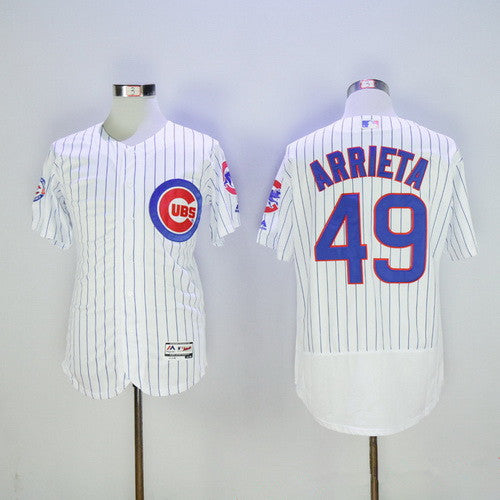 Mens Chicago Cubs 49 Jake Arrieta White Home 100th Anniversary 2016 Flexbase Majestic Baseball Jersey