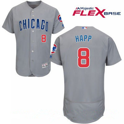 Mens Chicago Cubs 8 Ian Happ Gray Road Stitched Mlb Majestic Flex Base Jersey