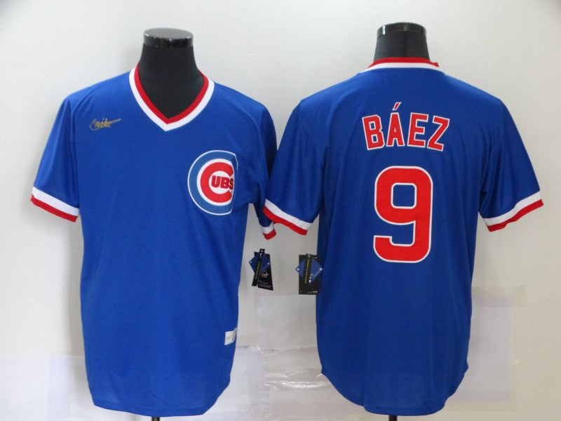 Mens Chicago Cubs 9 Javier Baez Blue Pullover Cooperstown Collection Stitched Mlb Nike Jersey
