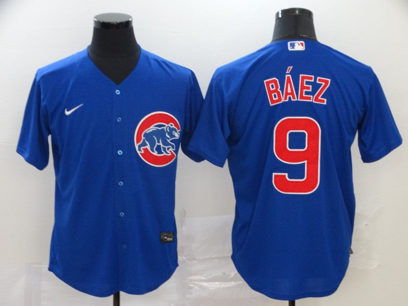 Mens Chicago Cubs 9 Javier Baez Blue Stitched Mlb Cool Base Nike Jersey