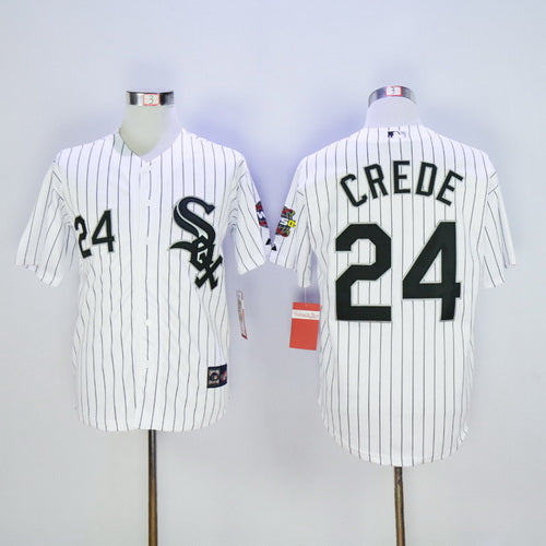 Mens Chicago White Sox 24 Joe Crede White 2015 World Serise Patch Baseball Jersey