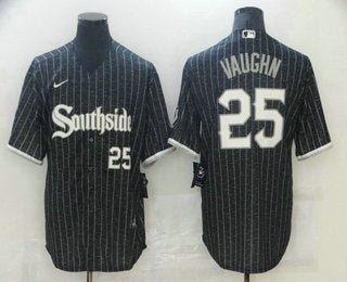 Mens Chicago White Sox 25 Andrew Vaughn Black With Small Number 2021 City Connect Stitched Mlb Cool Base Nike Jersey