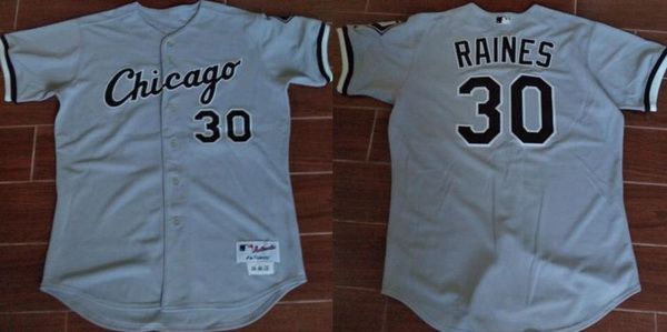Mens Chicago White Sox 30 Tim Raines Retired Gray Road Stitched Mlb Majestic Cooperstown Collection Jersey