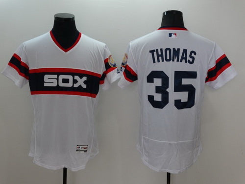 Mens Chicago White Sox 35 Frank Thomas Retired White Pullover 2016 Flexbase Majestic Baseball Jersey