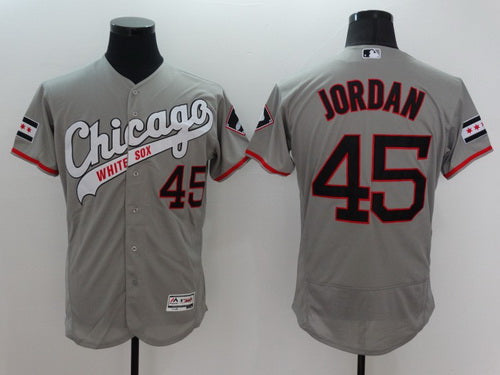 Mens Chicago White Sox 45 Michael Jordan Retired Gray Retro 2016 Flexbase Majestic Baseball Jersey