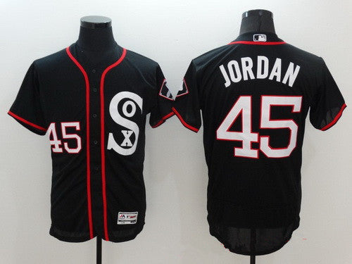 Mens Chicago White Sox 45 Michael Jordan Retired Retired Black Retro 2016 Flexbase Majestic Baseball Jersey