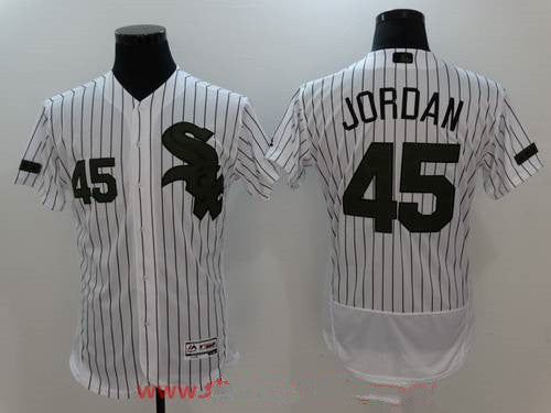 Mens Chicago White Sox 45 Michael Jordan White With Green Memorial Day Stitched Mlb Majestic Flex Base Jersey