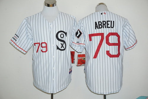 Mens Chicago White Sox 79 Jose Abreu White Pinstirpe Sox 2016 Retro Baseball Jersey