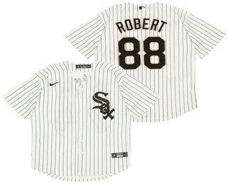 Mens Chicago White Sox 88 Luis Robert White Pinstripe Stitched Mlb Cool Base Nike Jersey
