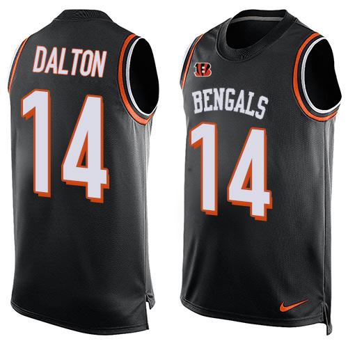 Mens Cincinnati Bengals 14 Andy Dalton Black Hot Pressing Player Name Number Nike Nfl Tank Top Jersey