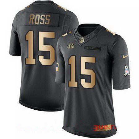 Mens Cincinnati Bengals 15 John Ross Anthracite Gold 2016 Salute To Service Stitched Nfl Nike Limited Jersey