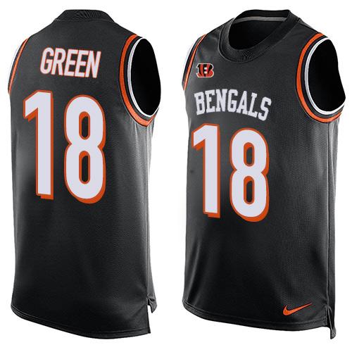 Mens Cincinnati Bengals 18 A J Green Black Hot Pressing Player Name Number Nike Nfl Tank Top Jersey