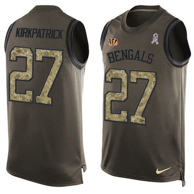 Mens Cincinnati Bengals 27 Dre Kirkpatrick Green Salute To Service Hot Pressing Player Name Number Nike Nfl Tank Top Jersey