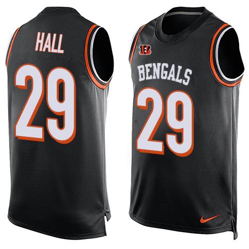 Mens Cincinnati Bengals 29 Leon Hall Black Hot Pressing Player Name Number Nike Nfl Tank Top Jersey