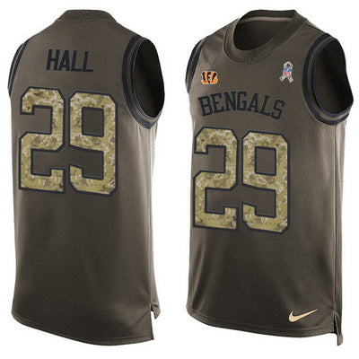 Mens Cincinnati Bengals 29 Leon Hall Green Salute To Service Hot Pressing Player Name Number Nike Nfl Tank Top Jersey