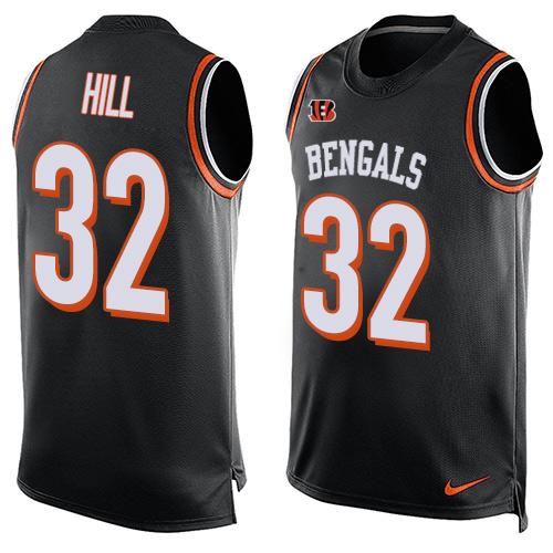 Mens Cincinnati Bengals 32 Jeremy Hill Black Hot Pressing Player Name Number Nike Nfl Tank Top Jersey