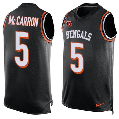 Mens Cincinnati Bengals 5 Aj Mccarron Black Hot Pressing Player Name Number Nike Nfl Tank Top Jersey