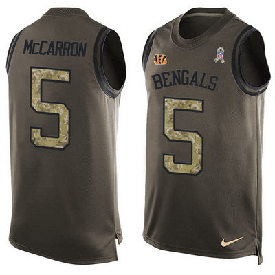 Mens Cincinnati Bengals 5 Aj Mccarron Green Salute To Service Hot Pressing Player Name Number Nike Nfl Tank Top Jersey
