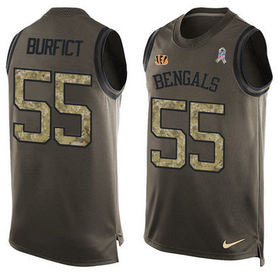 Mens Cincinnati Bengals 55 Vontaze Burfict Green Salute To Service Hot Pressing Player Name Number Nike Nfl Tank Top Jersey