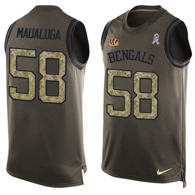 Mens Cincinnati Bengals 58 Rey Maualuga Green Salute To Service Hot Pressing Player Name Number Nike Nfl Tank Top Jersey