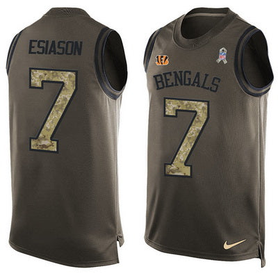 Mens Cincinnati Bengals 7 Boomer Esiason Green Salute To Service Hot Pressing Player Name Number Nike Nfl Tank Top Jersey