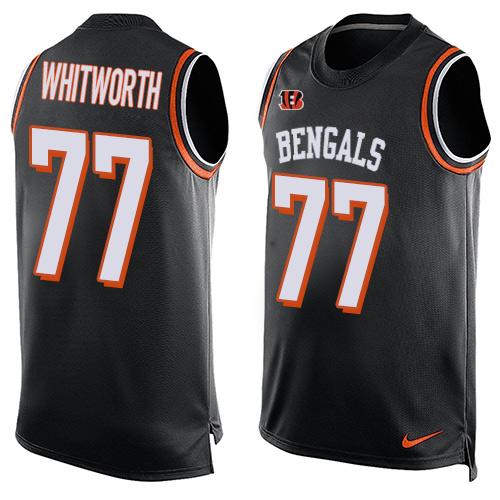 Mens Cincinnati Bengals 77 Andrew Whitworth Black Hot Pressing Player Name Number Nike Nfl Tank Top Jersey