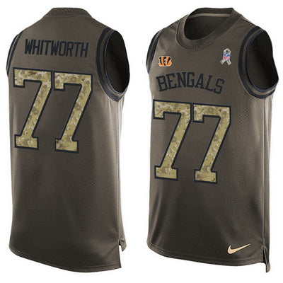 Mens Cincinnati Bengals 77 Andrew Whitworth Green Salute To Service Hot Pressing Player Name Number Nike Nfl Tank Top Jersey