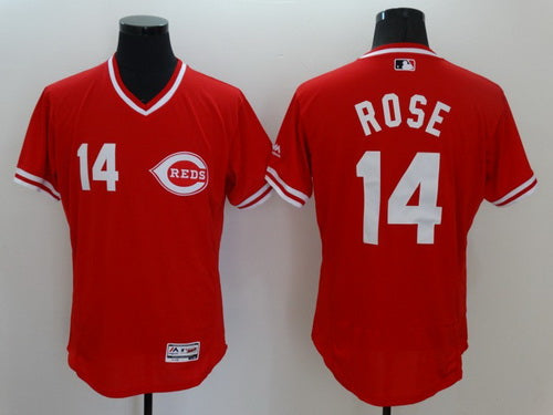 Mens Cincinnati Reds 14 Pete Rose Retired Red Pullover 2016 Flexbase Majestic Baseball Jersey