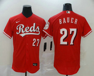 Mens Cincinnati Reds 27 Trevor Bauer Red Stitched Mlb Flex Base Nike Jersey