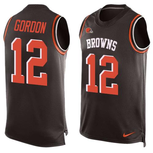 Mens Cleveland Browns 12 Josh Gordon Brown Hot Pressing Player Name Number Nike Nfl Tank Top Jersey