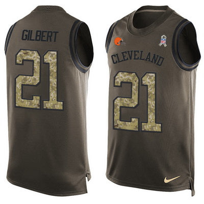 Mens Cleveland Browns 21 Justin Gilbert Green Salute To Service Hot Pressing Player Name Number Nike Nfl Tank Top Jersey