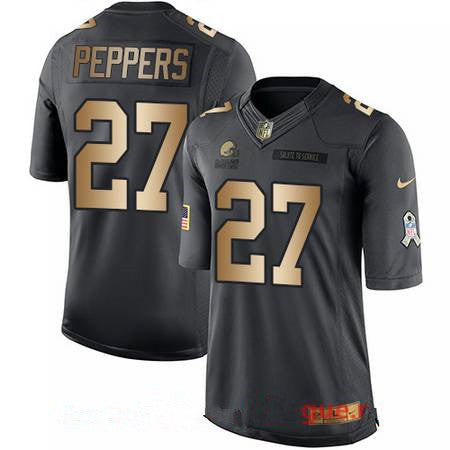 Mens Cleveland Browns 27 Jabrill Peppers Anthracite Gold 2016 Salute To Service Stitched Nfl Nike Limited Jersey