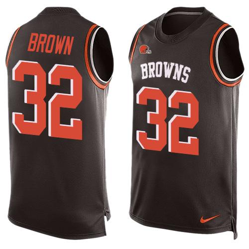 Mens Cleveland Browns 32 Jim Brown Brown Hot Pressing Player Name Number Nike Nfl Tank Top Jersey