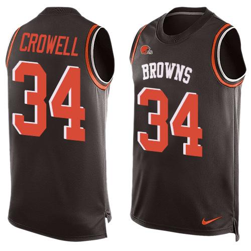 Mens Cleveland Browns 34 Isaiah Crowell Brown Hot Pressing Player Name Number Nike Nfl Tank Top Jersey