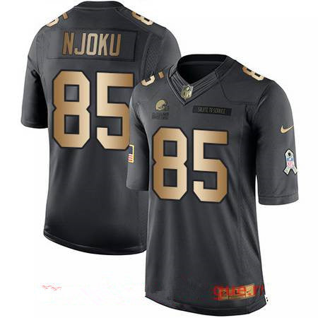 Mens Cleveland Browns 85 David Njoku Anthracite Gold 2016 Salute To Service Stitched Nfl Nike Limited Jersey