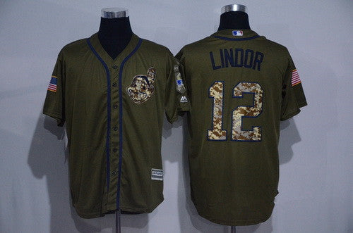 Mens Cleveland Indians 12 Francisco Lindor Green Salute To Service Cool Base Stitched Mlb Jersey