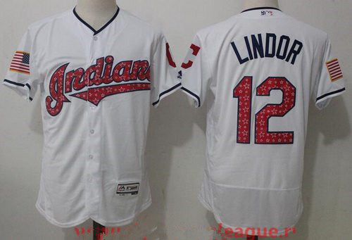 Mens Cleveland Indians 12 Francisco Lindor White 2017 Stars Stripes Stitched Mlb Majestic Flex Base Jersey